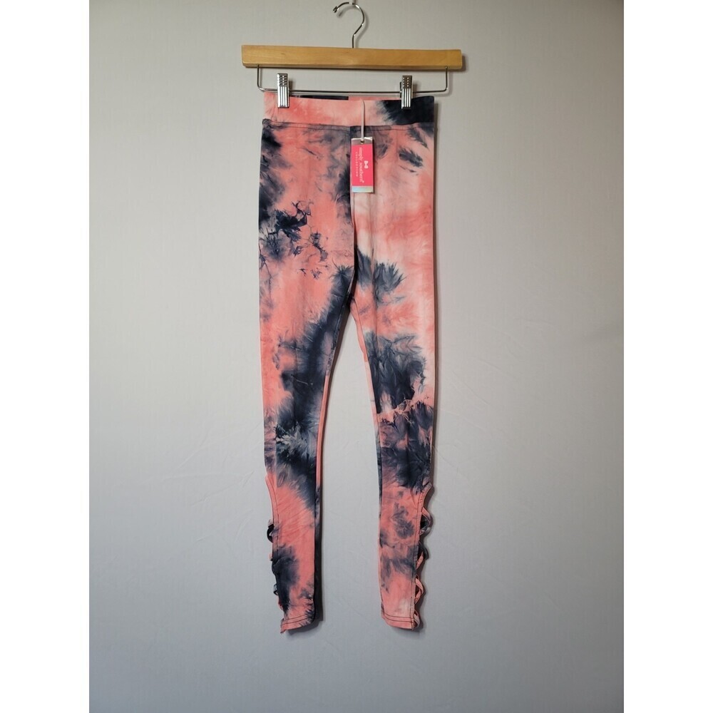 #435 Girl's NWT Simply Southern Gray & Peach tie Dye Leggings Youth OSFM